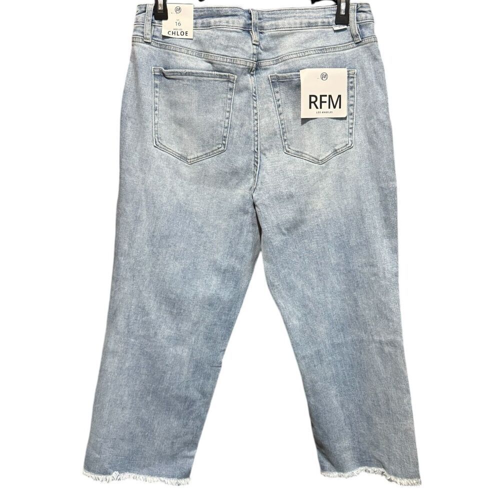 High Rise Tummy Control Cropped Jeans Distressed Light Wash Raw Hem Stretch RFM - Picture 10 of 10